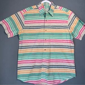 Orvis XL Colorful Striped Short Sleeve Button Down Shirt Cotton